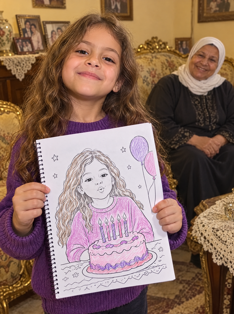 طفل ماسك كتاب التلوين اللي هو بطله