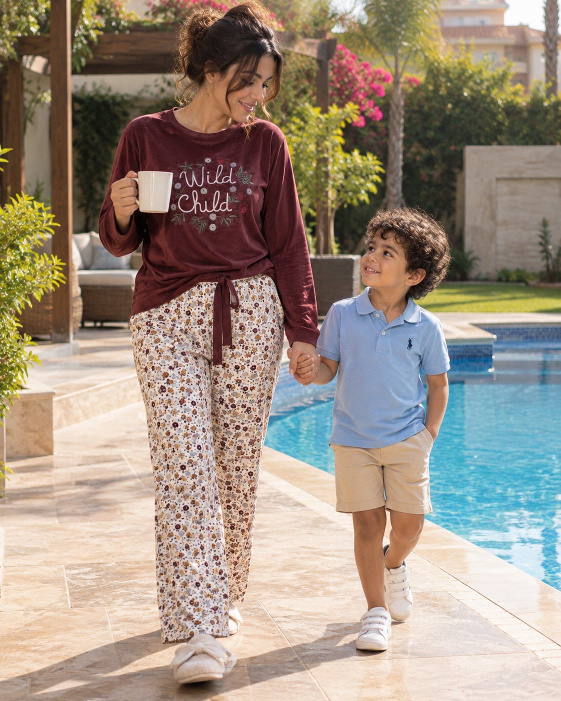 بيجامة هايدي وشين مطرزة قطعتين لون نبيتي — CODE 002